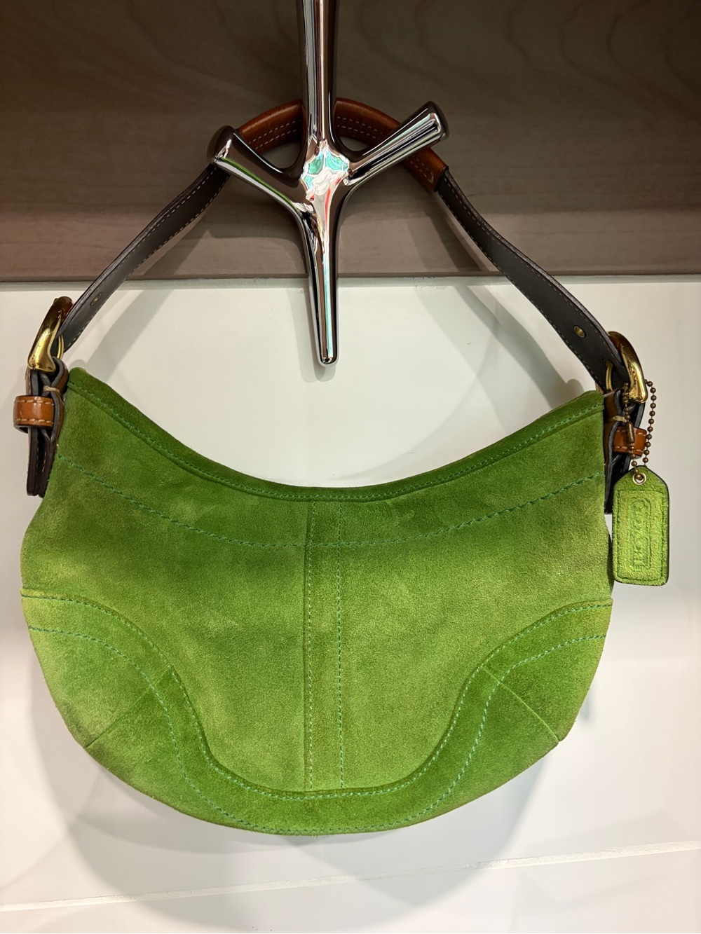 Y2K Rare Vintage Coach Bright Green Suede Shoulder Bag